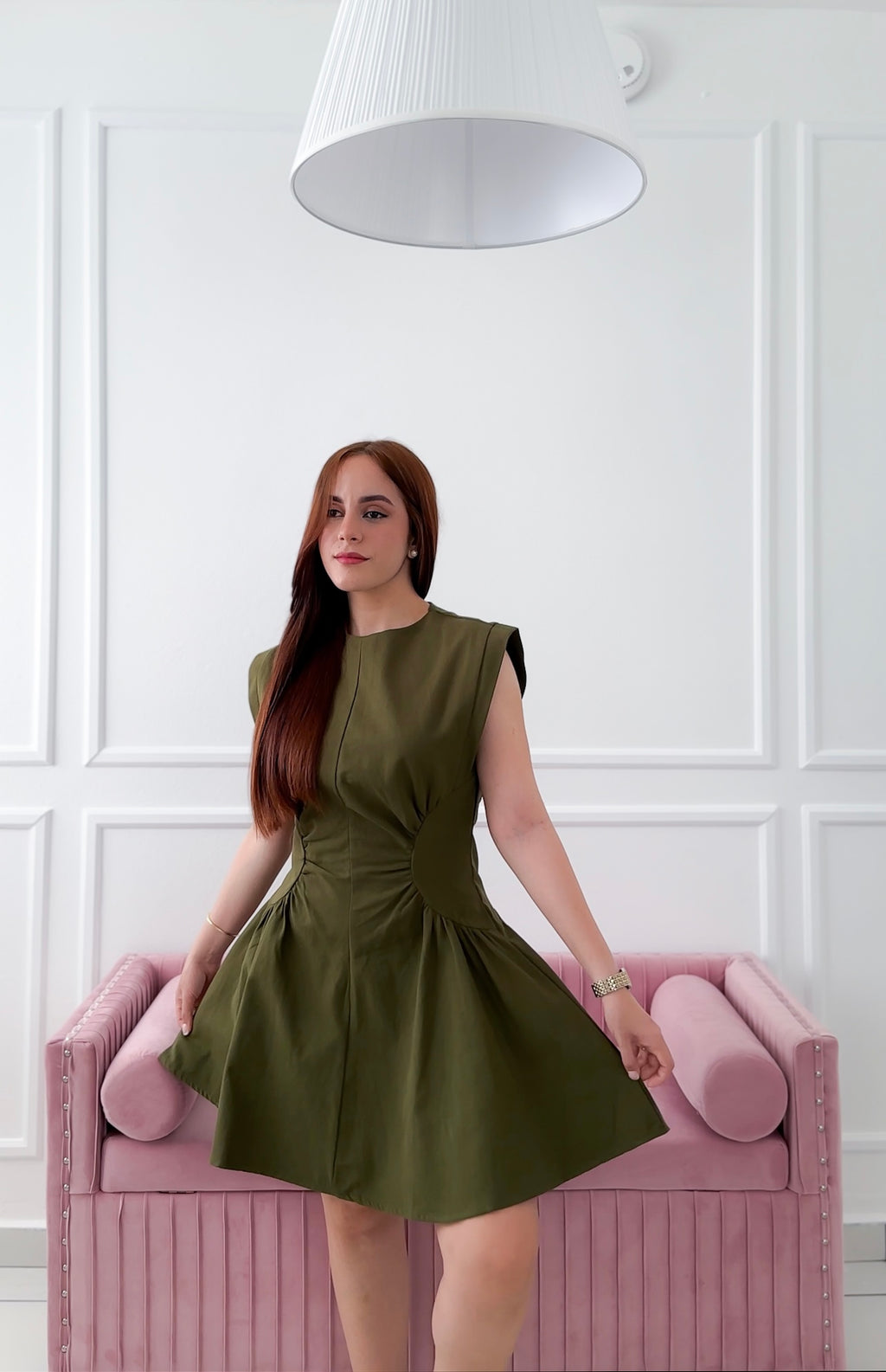 Olive Bloom Mini Dress