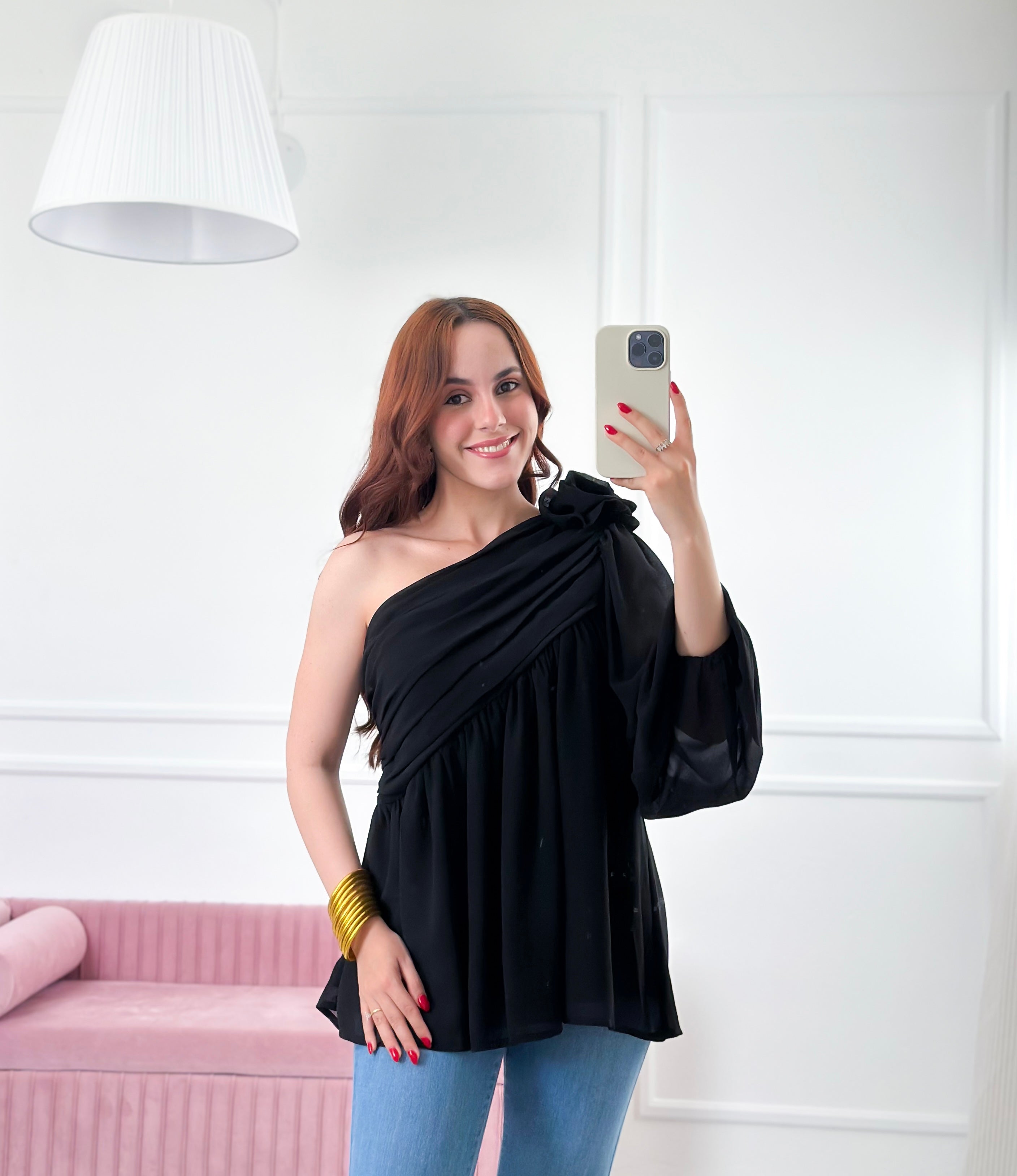 Moonlit Rose One-Shoulder Top