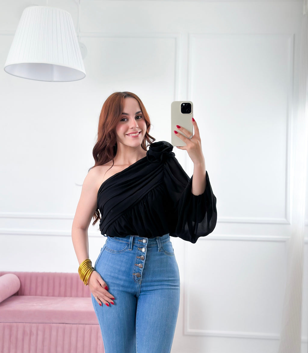 Moonlit Rose One-Shoulder Top