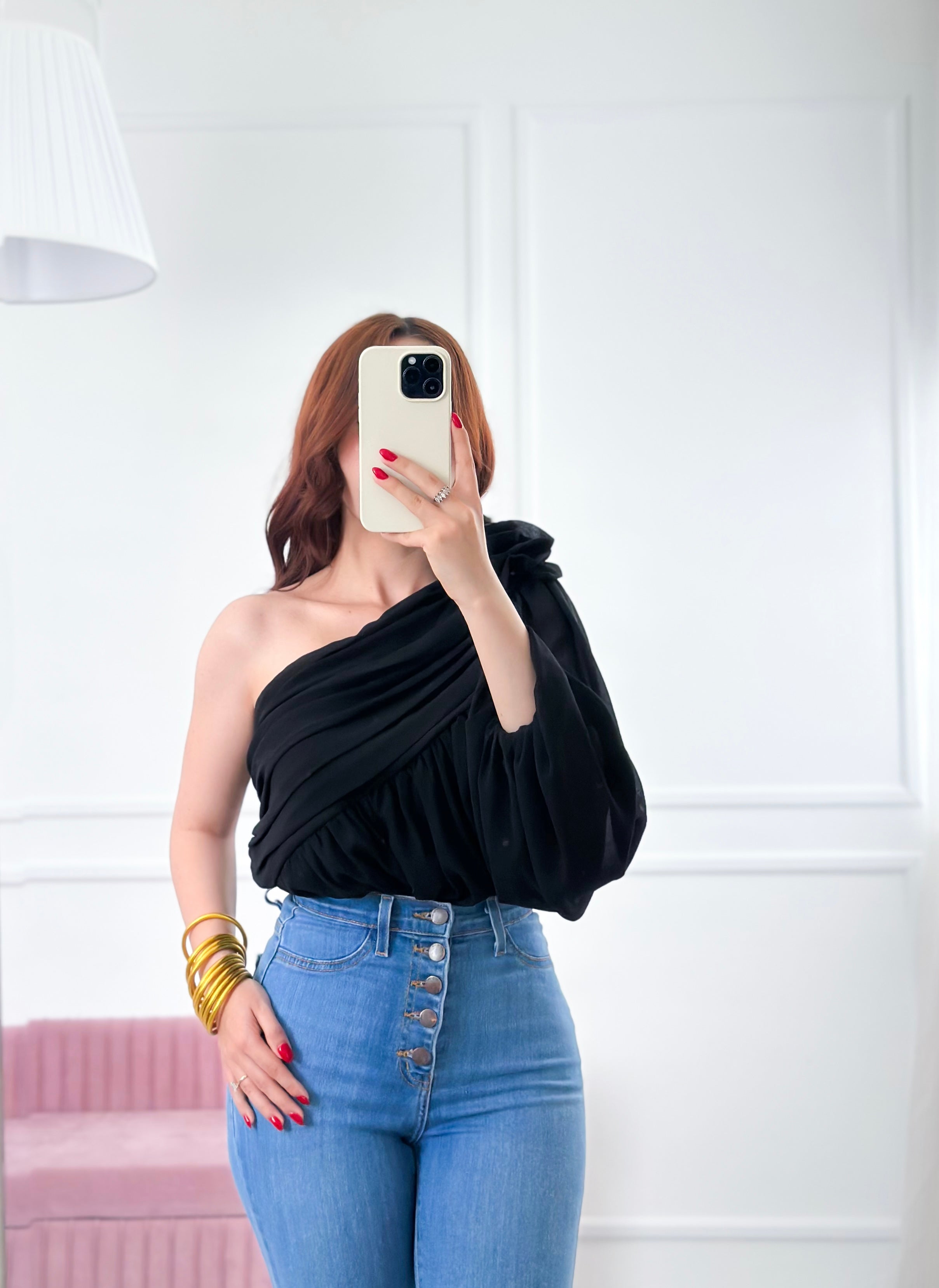 Moonlit Rose One-Shoulder Top