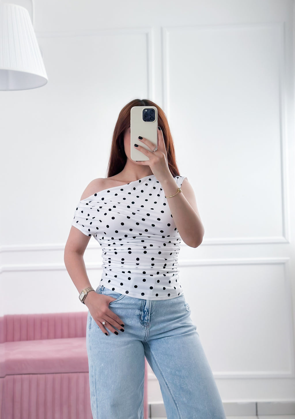 Amour à Pois Off-Shoulder Top